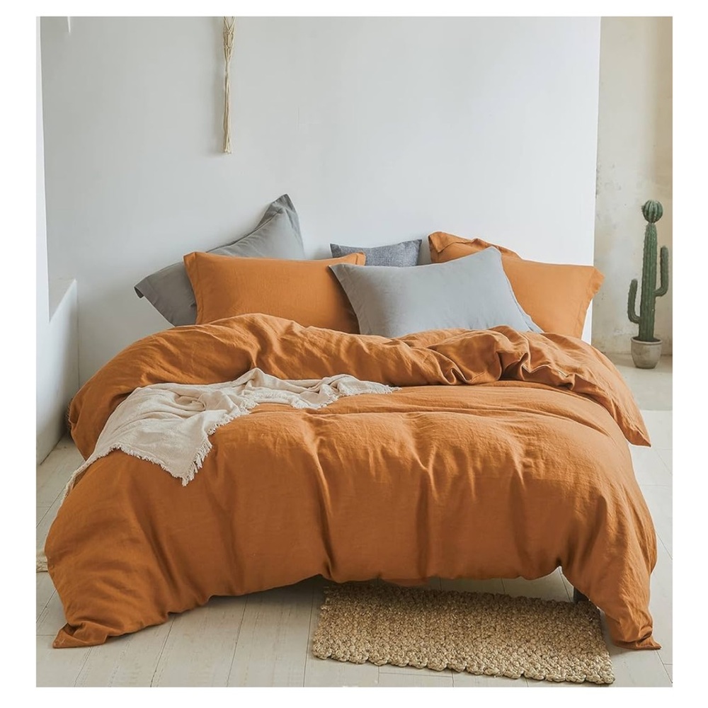 Rust Terracotta King Size Linen Duvet Cover and 2 Pillow Shams